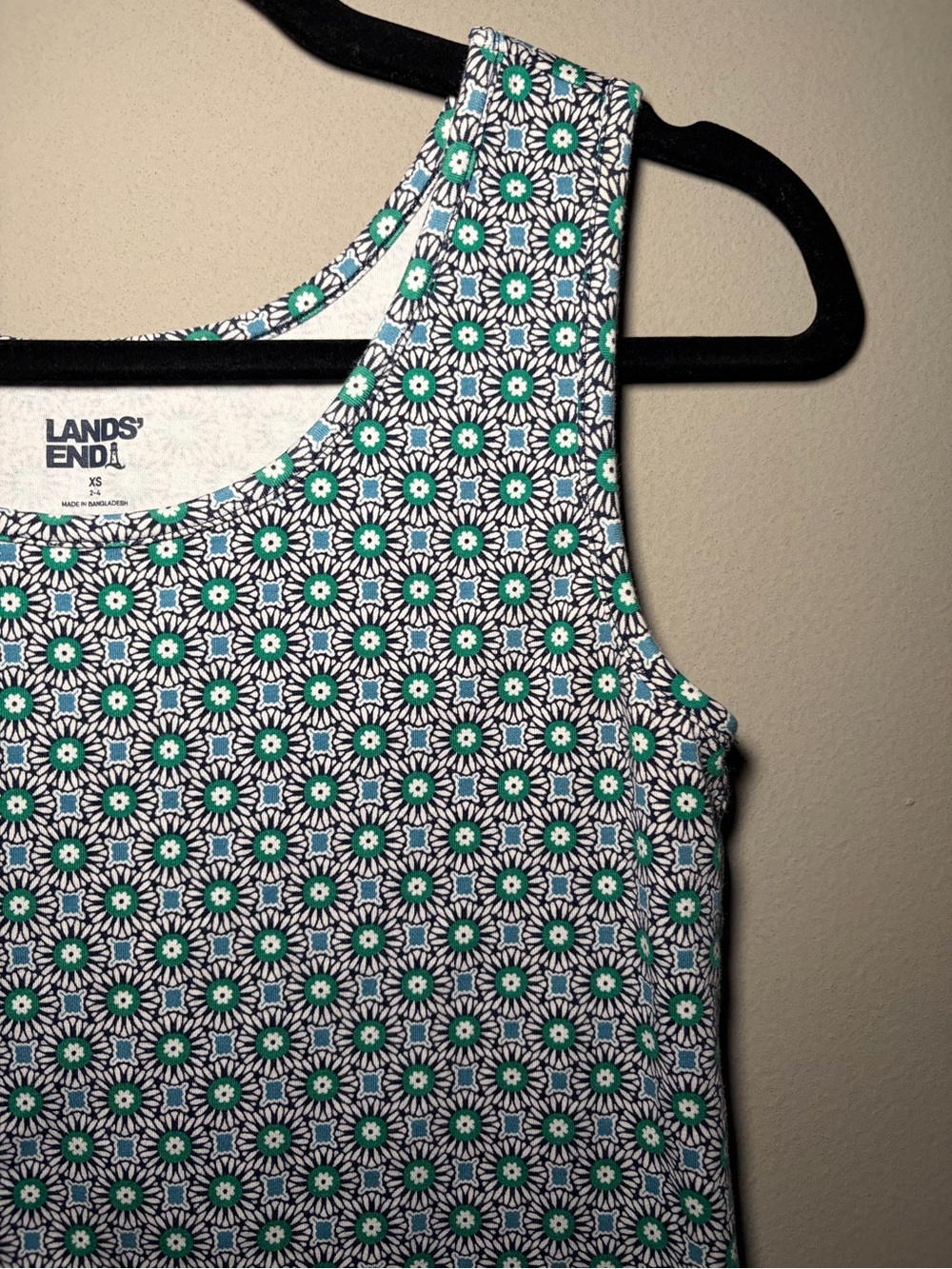 Lands' End Floral Tank Top Women’s XS Green Blue White Geometric Print Cotton - Picture 4 of 10